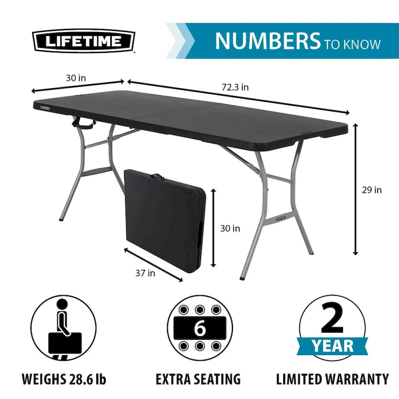 Lifetime 6-Foot Fold-In-Half Table, Black (Light Commercial)