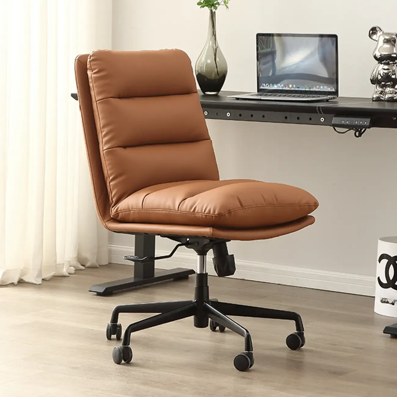 Modern Brown Leather Swivel Office Chair