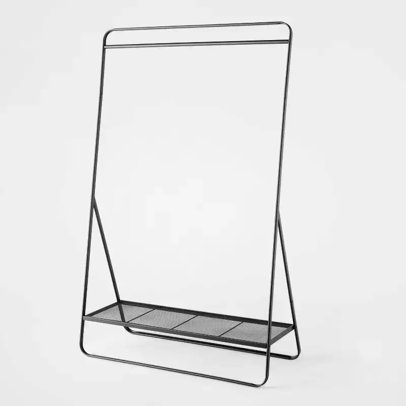 Metal Garment Rack Black - Brightroom™: Powder-Coated Metal Clothing & Hanging Rack, Fixed Rod & Shelf, 165 lb Capacity