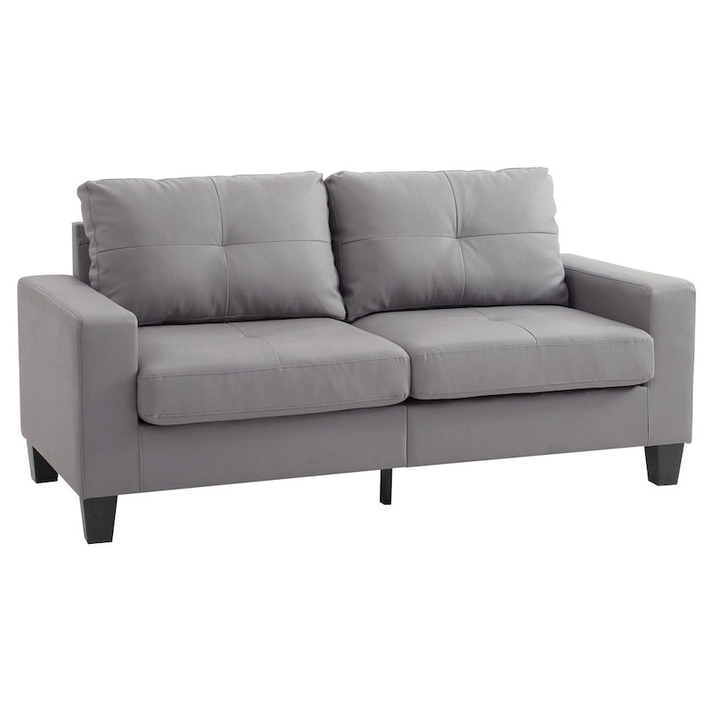 Newbury 71 in. W Flared Arm Faux Leather Straight Sofa - 32L x 71W x 36H
