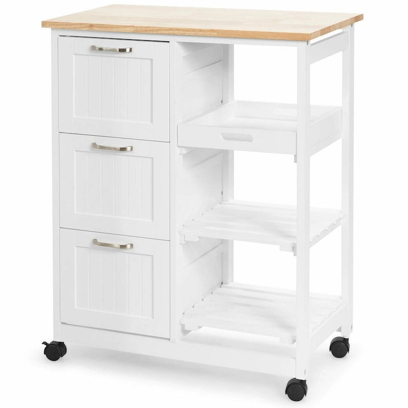 Rolling Kitchen Storage Cart with Large Storage Drawers and Shelves