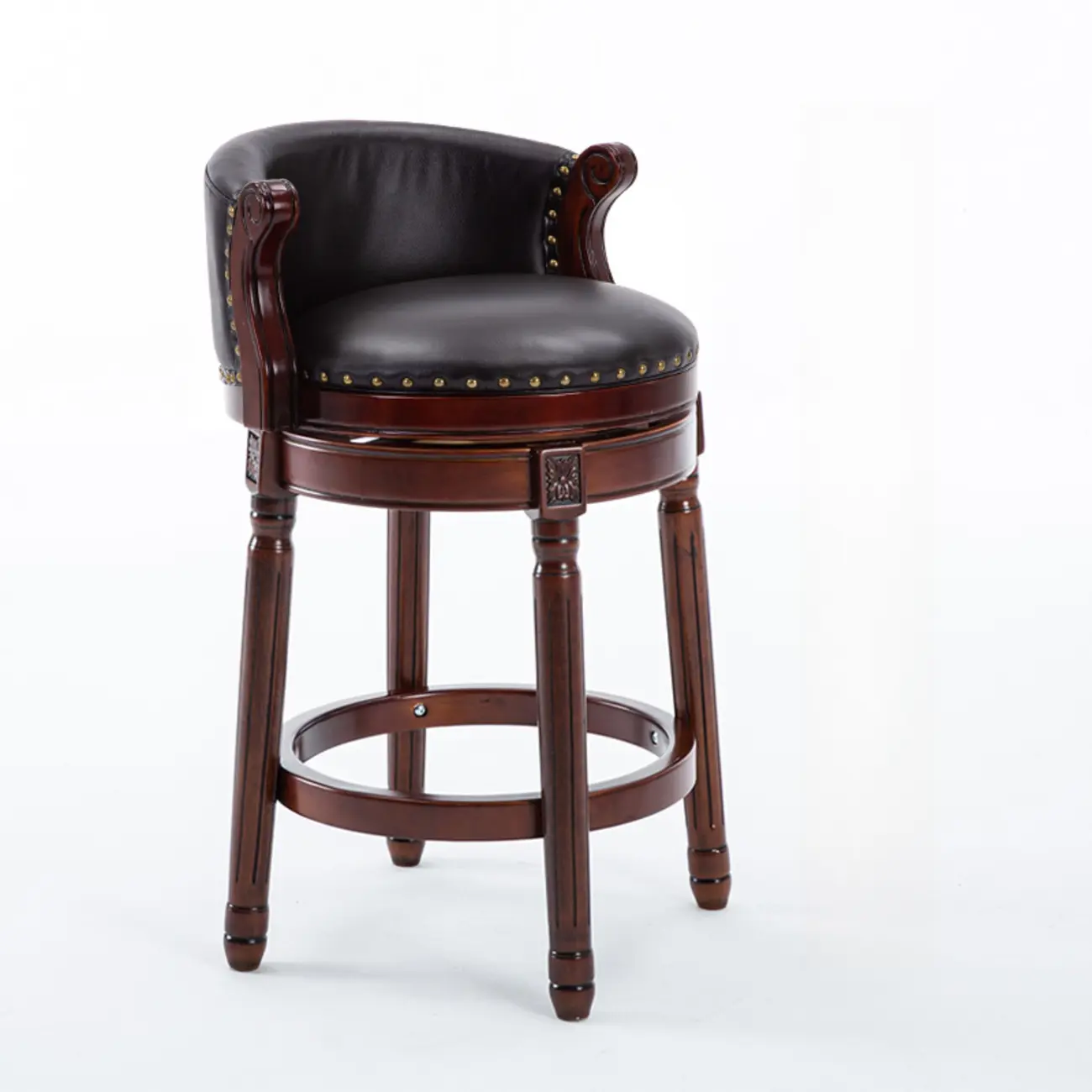 Solid Wood Leather Swivel Counter Stools with Backs