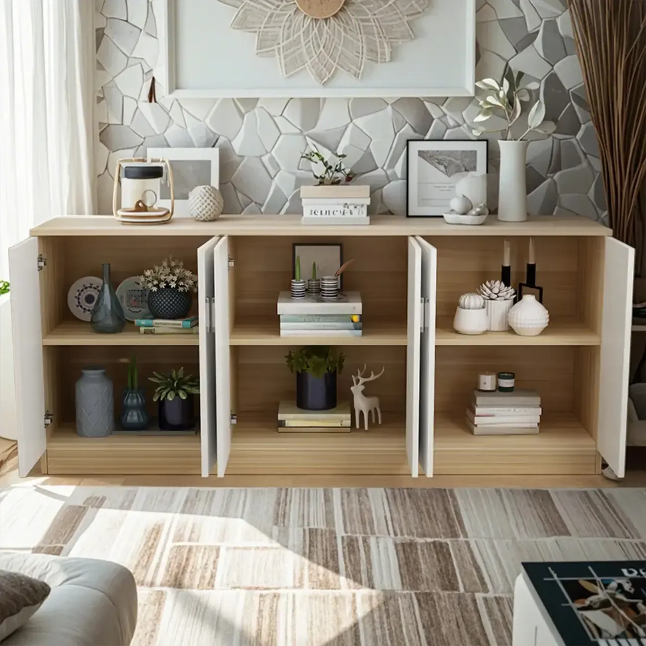 White Wooden Freestanding Rectangle Storage Cabinet