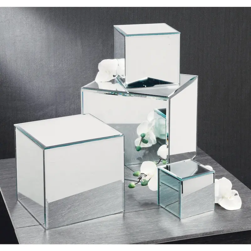 Square Glass Mirrored Riser Pedestals – Clear & Smoked, Set of 3 or 4