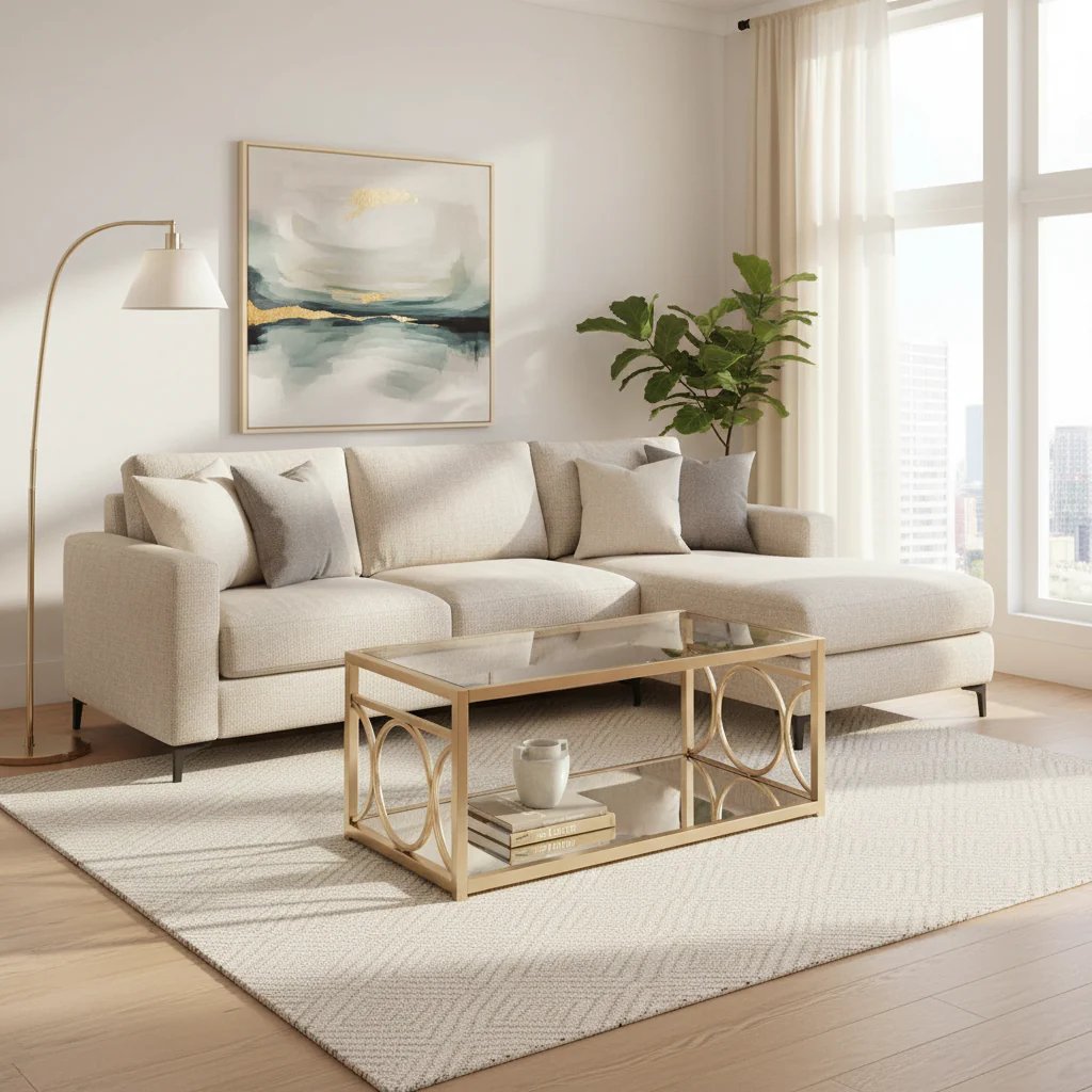 Goldtone Metal and Tempered Glass Coffee Table