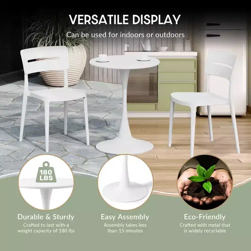 WestinTrends Playa 3-Piece Round Metal Bistro Dining Table Set And Stackable Resin Patio Dining Arm Chairs