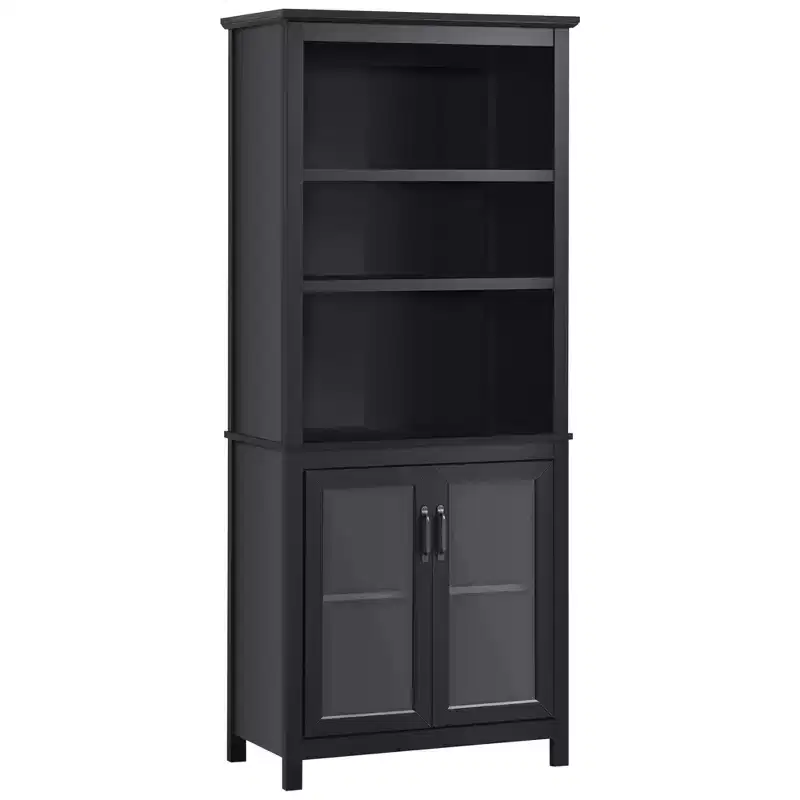 HOMCOM 71 Bookcase Storage Hutch Cabinet with Adjustable Shelves and Glass Doors for Home Office, Kitchen, Living Room