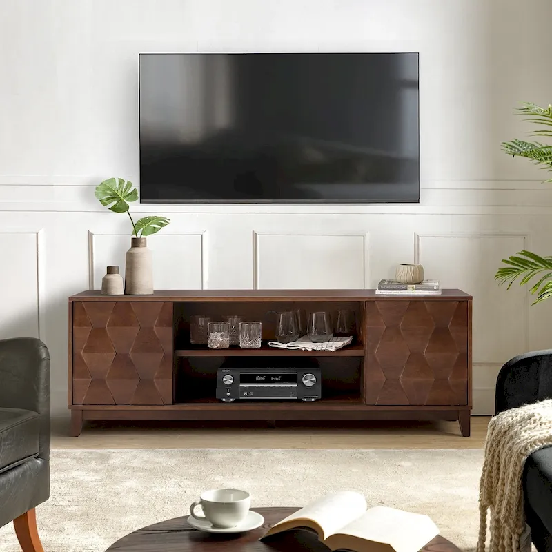 Modern Media Console TV Stand with 2 Drawers & Sliding Doors for TVs up to 78