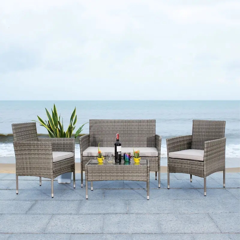 SAFAVIEH Outdoor Amiyah 4-Piece Conversation Patio Set - 24Wx16Dx15H
