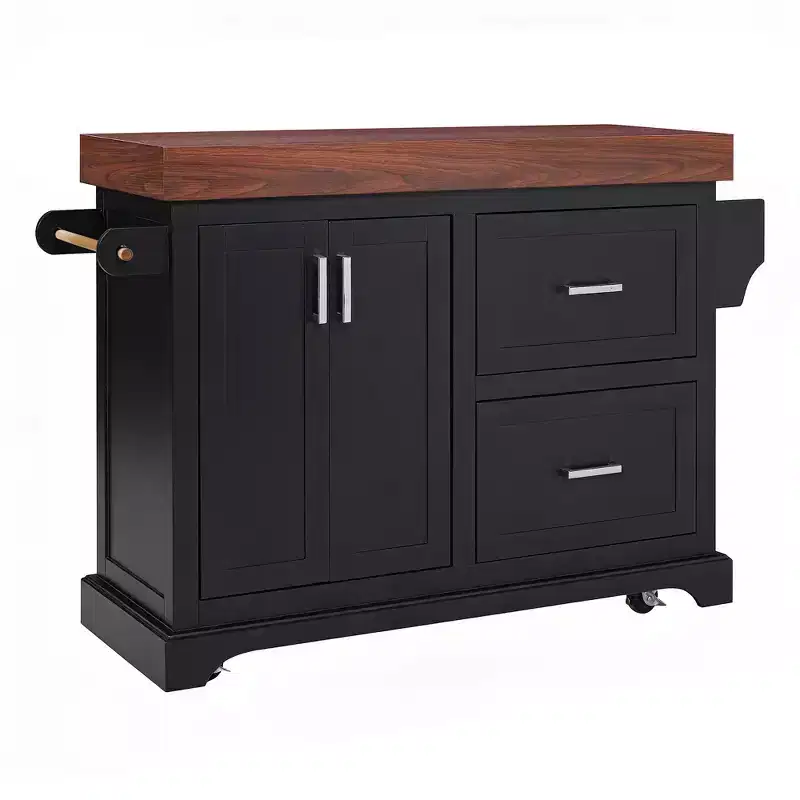 Zeus & Ruta 53 Rolling Kitchen Island Cart with 3.5 Thick Top, Drawers, Spice & Towel Racks