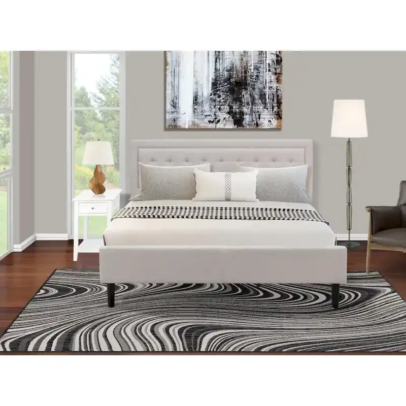 East West Furniture Platform King Size Bedroom Set with 1 Bed Frame and Nightstands - Mist Beige Linen Fabric(Pieces Options)