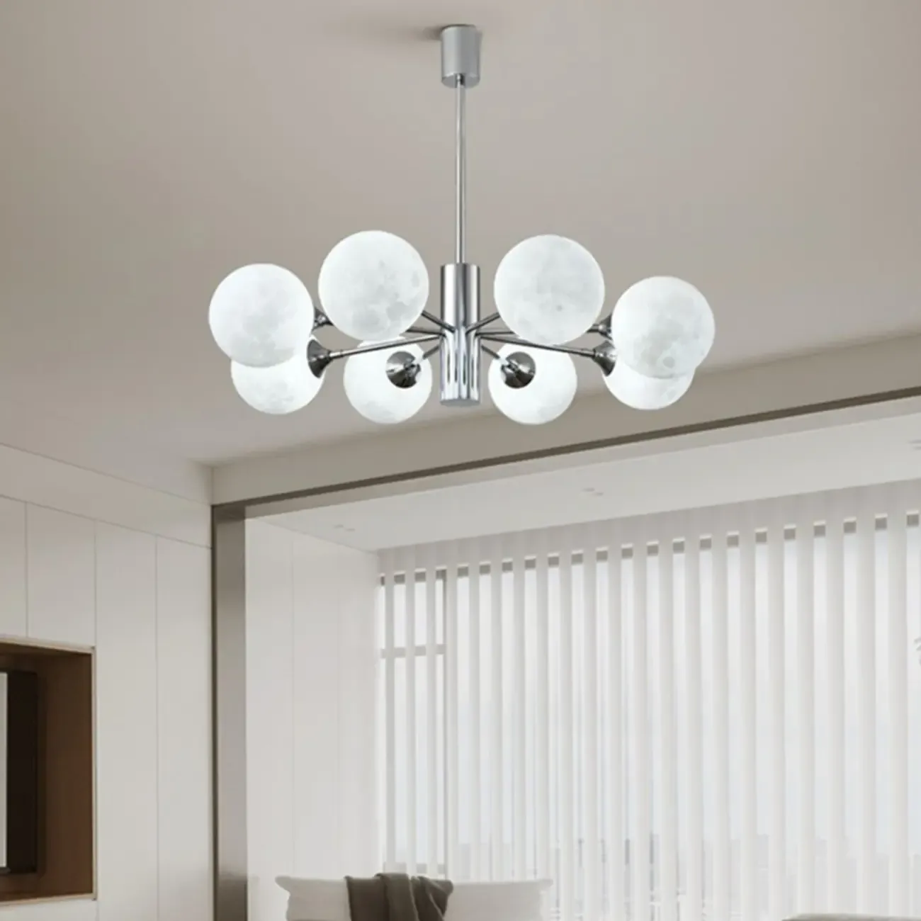 Modern Chrome Sputnik Chandelier with Globe Lampshade
