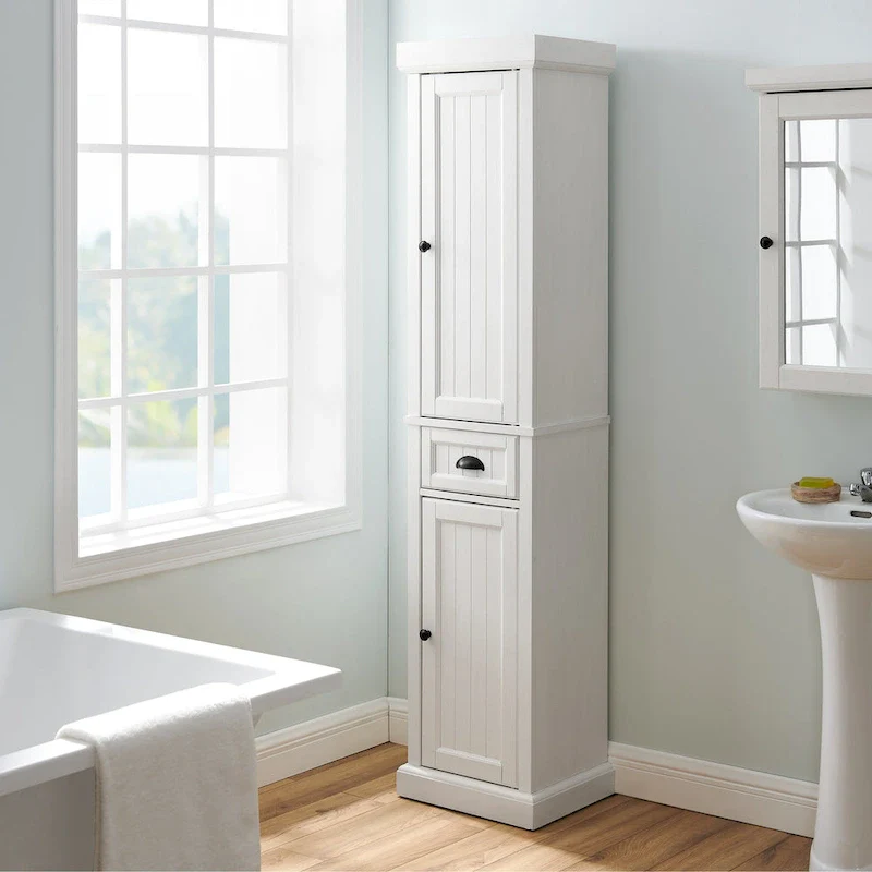 Seaside Tall Linen Cabinet Distressed White