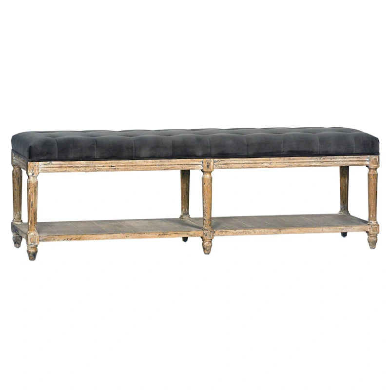Charcoal Grey Velvet Tufted Storage Bench, 2–3 Person