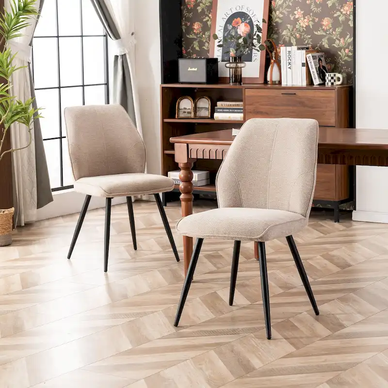 Mid Century Modern Armless Fabric Dining Room Chairs Set of 2