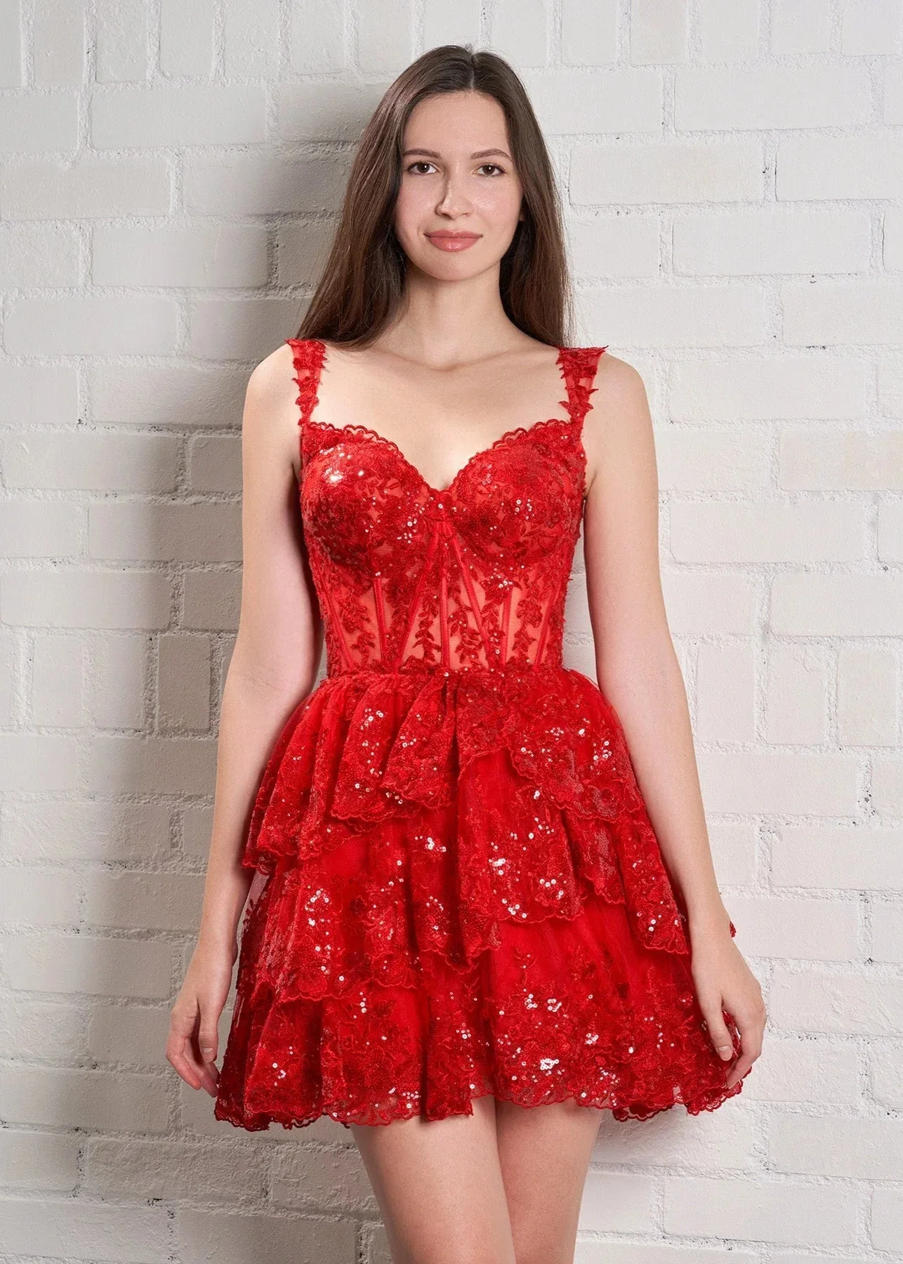 Red - A-Line Sweetheart Tiered Short Homecoming & Cocktail Dresses
