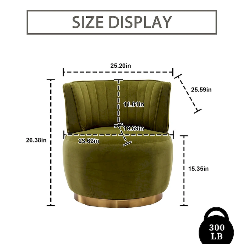 HOMEFUN Velvet Upholstered 360 Degree Swivel Armless Round Barrel Chairs