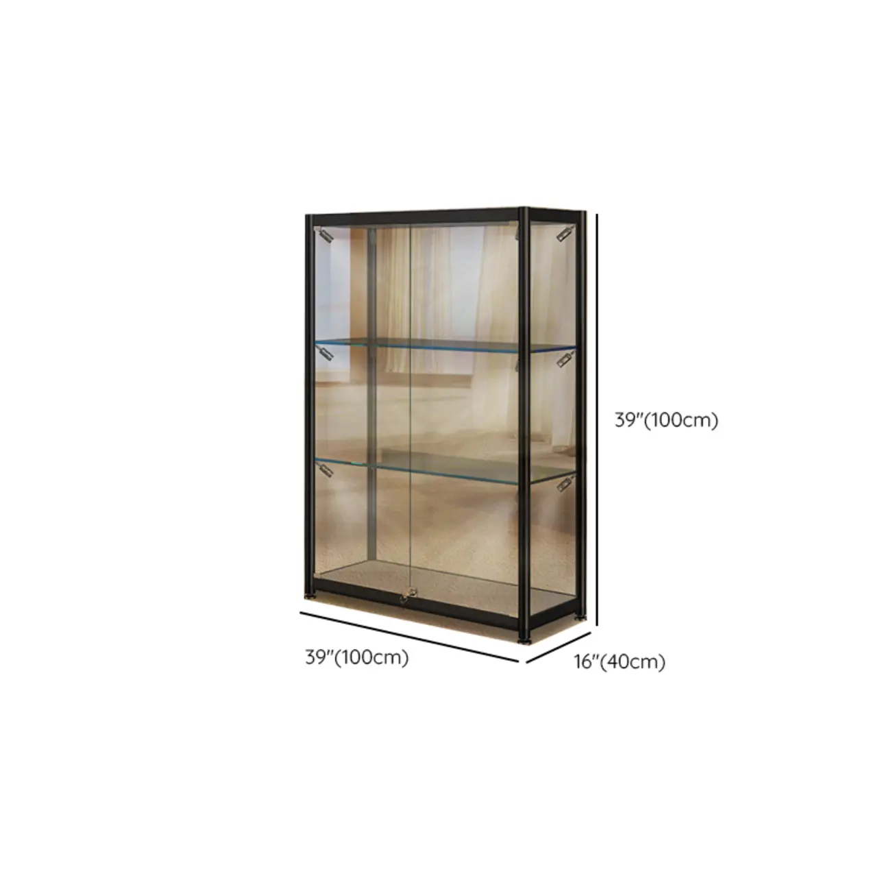 Modern Black Clear Glass LED Adjustable Display Cabinet