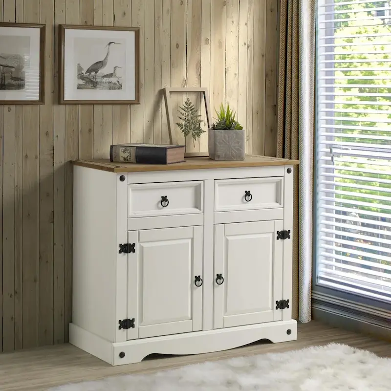 Cottage Series Wood Buffet Sideboard in Distressed White