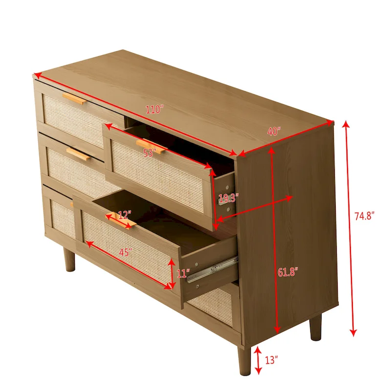 6 drawers Rattan dresser Rattan Drawer, Bedroom,Living Room