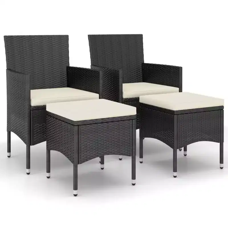 vidaXL Patio Chair and Stool Set Outdoor Lounge Seating 4 Piece Poly Rattan