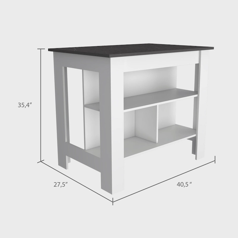 Kitchen Island with Four Legs, Three Shelves