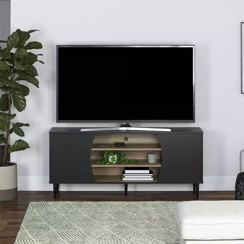 Delmar Media Console for TVs up to 65, Black and Natural