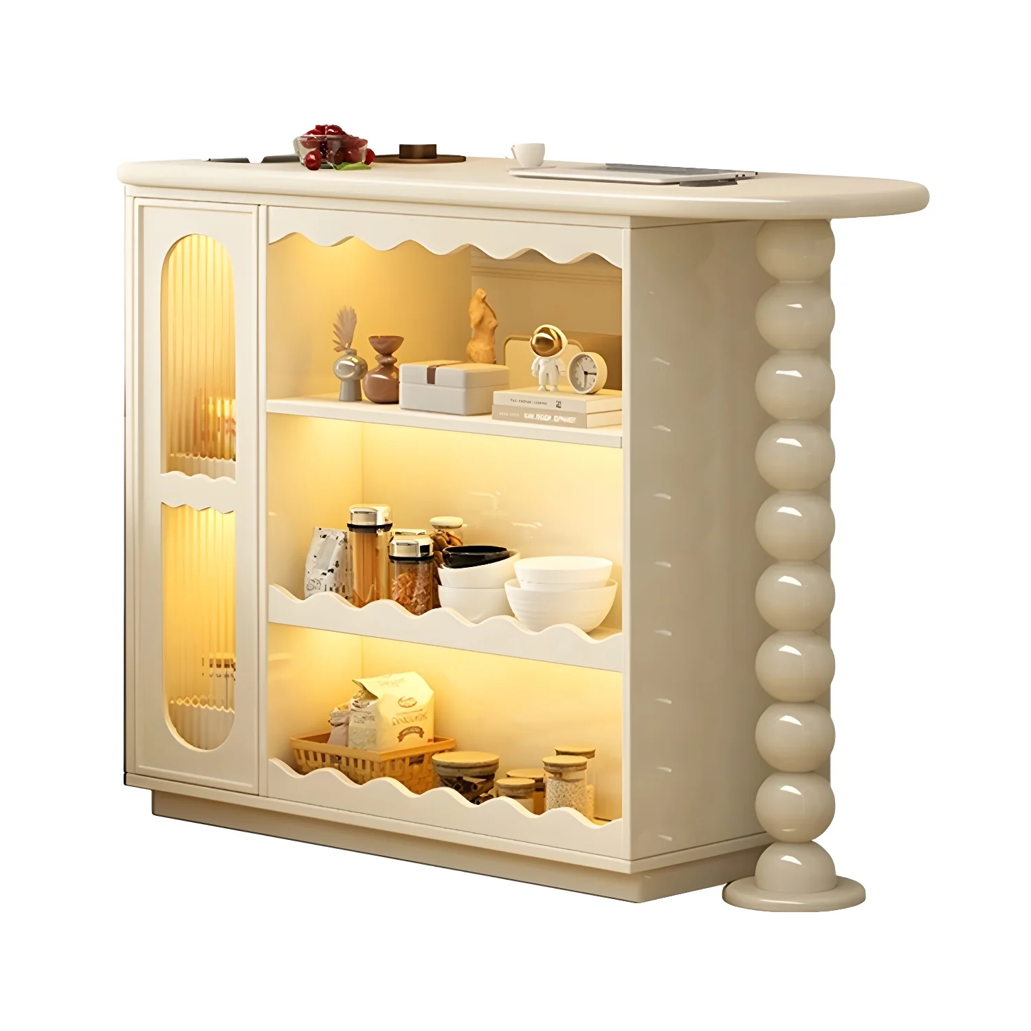 Scandinavian White Oak Storage Extendable Bar Tables