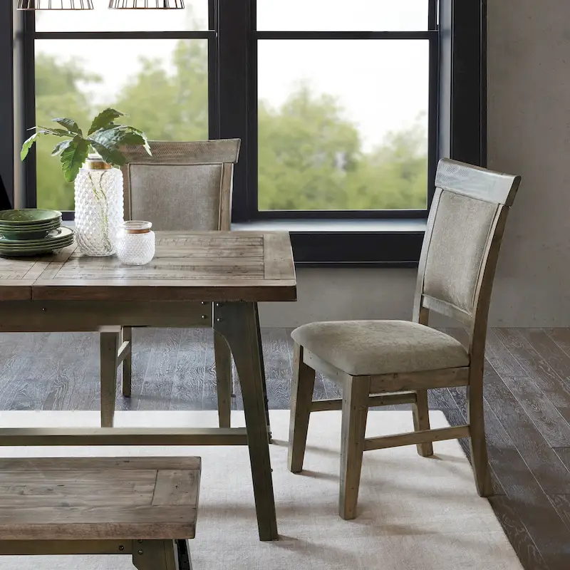 Rustic Upholstered Dining Side Chair Set of 2, Hand-Distressed Wood