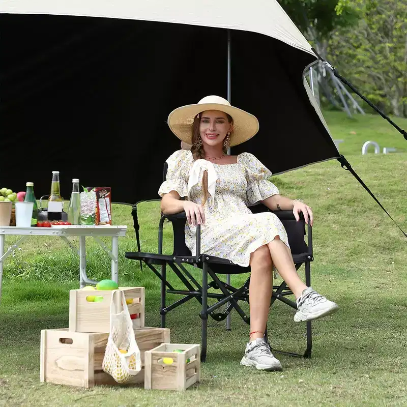 Oversized Camping Directors Chair 2 Pcs, Portable Folding Lawn Chairs for Adults Heavy Duty with Side Table, Outdoor Foldable Camp Chair with Pocket