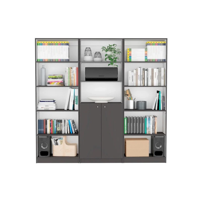 74 Wide 5-Shelf and Cabinet Option C Bookcase Set of 3