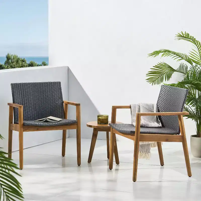 Christopher Knight Home 2pc Bryan Wicker and Acacia Wood Outdoor Club Chairs Gray/Teak