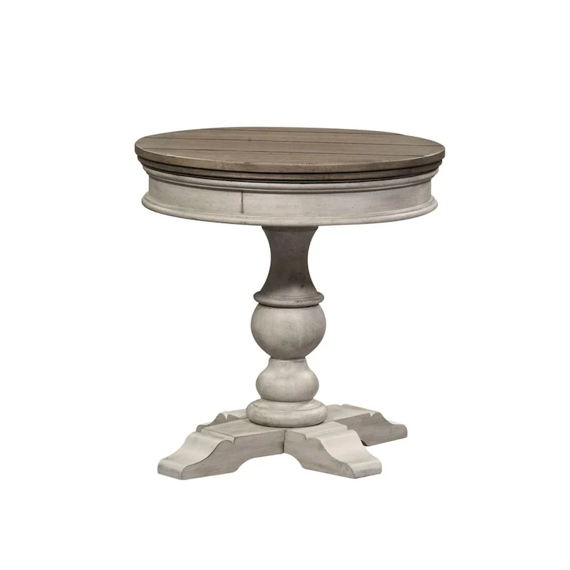 Heartland Antique White Round Pedestal Chair Side Table