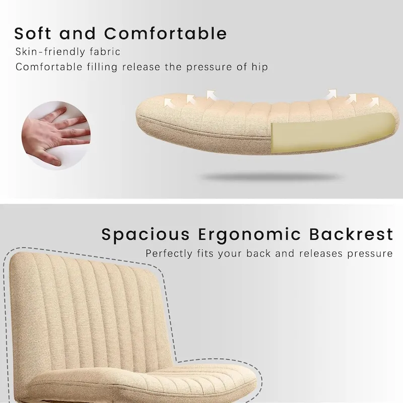 BOSSIN Criss Cross Chair Armless Office Desk Chair No Wheels,Fabric Padded Modern Swivel Vanity Chair office chair