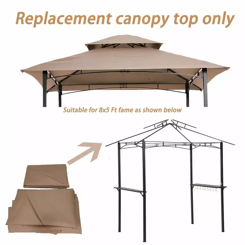 Clihome 8x5 FT Double Layer BBQ Gazebo Replacement Canopy Top