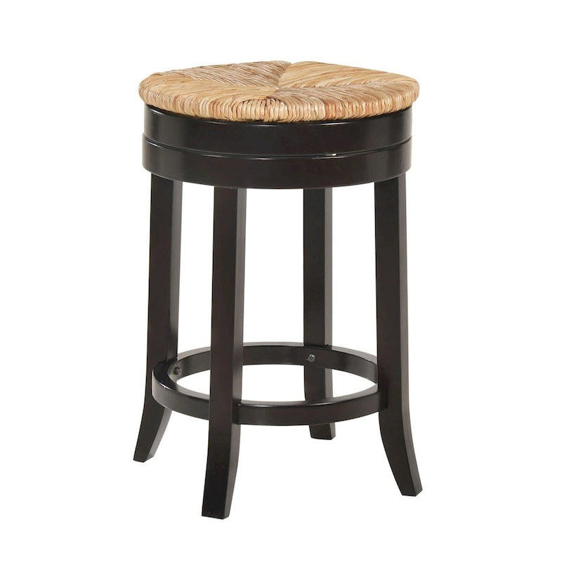 24 Brown and Beige Counter Stool with Swivel Rush Seat