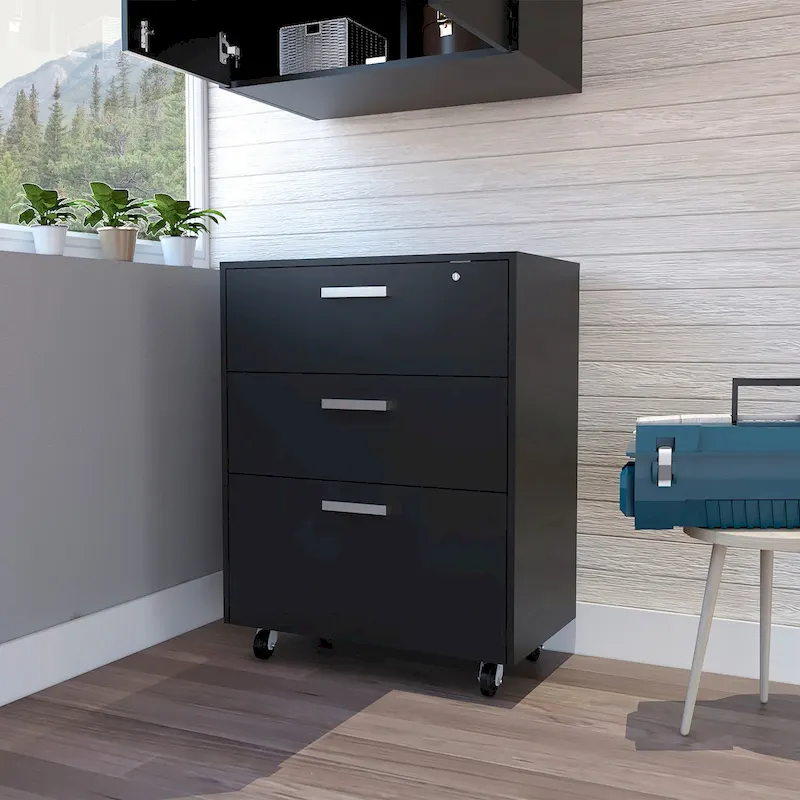 Black 3-Drawer Mobile Storage Cabinet with Casters – 1 Person