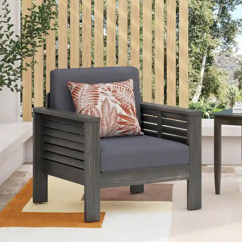 Louver Acacia Wood Outdoor Club Chairs with Cushions by Christopher Knight Home
