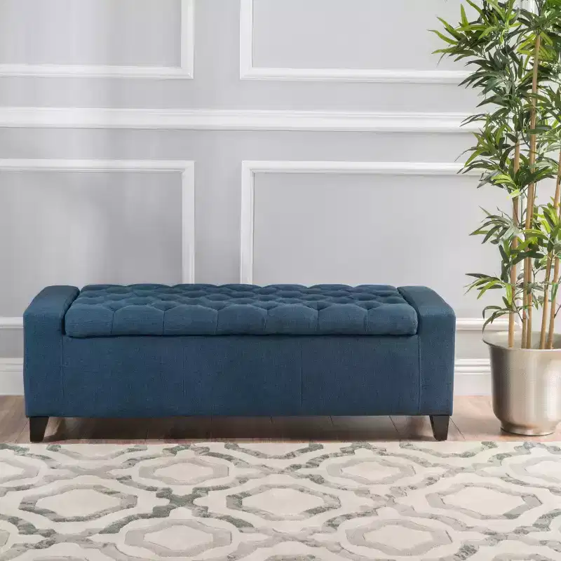 TUYOHW Modern Storage Ottoman with Tufted Top Decoration, End of Bed Bench Entryway Bench with Ample Capacity for Bedroom, Living Room, Navy Blue