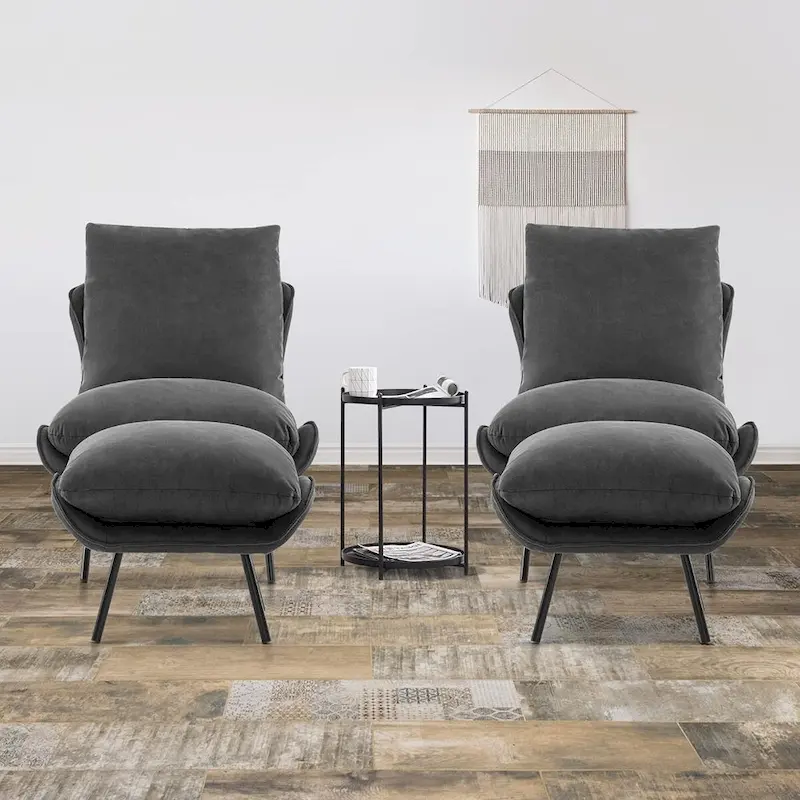 Leathaire Fabric Accent Chair with Ottoman