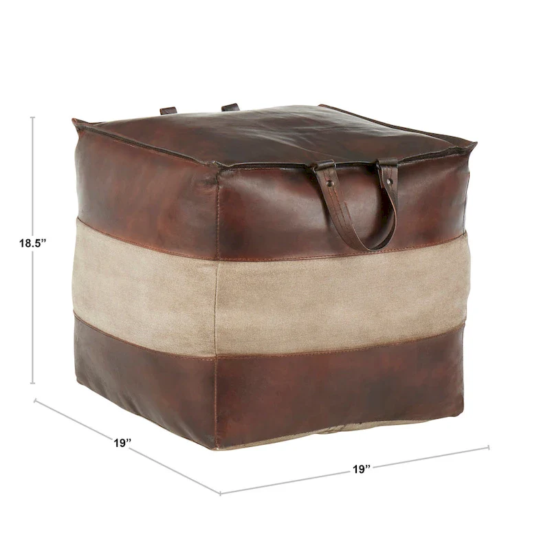 Carbon Loft Najah Industrial Pouf Ottoman in Leather and Canvas