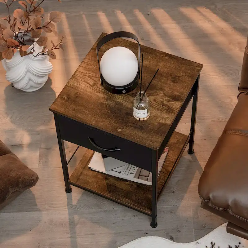 Costway 2 PCS 2-tier Nightstand Bedside End Sofa Table with Drawer - 16  x 16  x 21  (L x W x H)