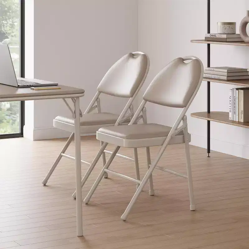 Upholstered Folding Chair Set, Portable Dining Chair with Metal Legs & Non-Slip Feet Pads, Commercial Chairs for Home Office Party