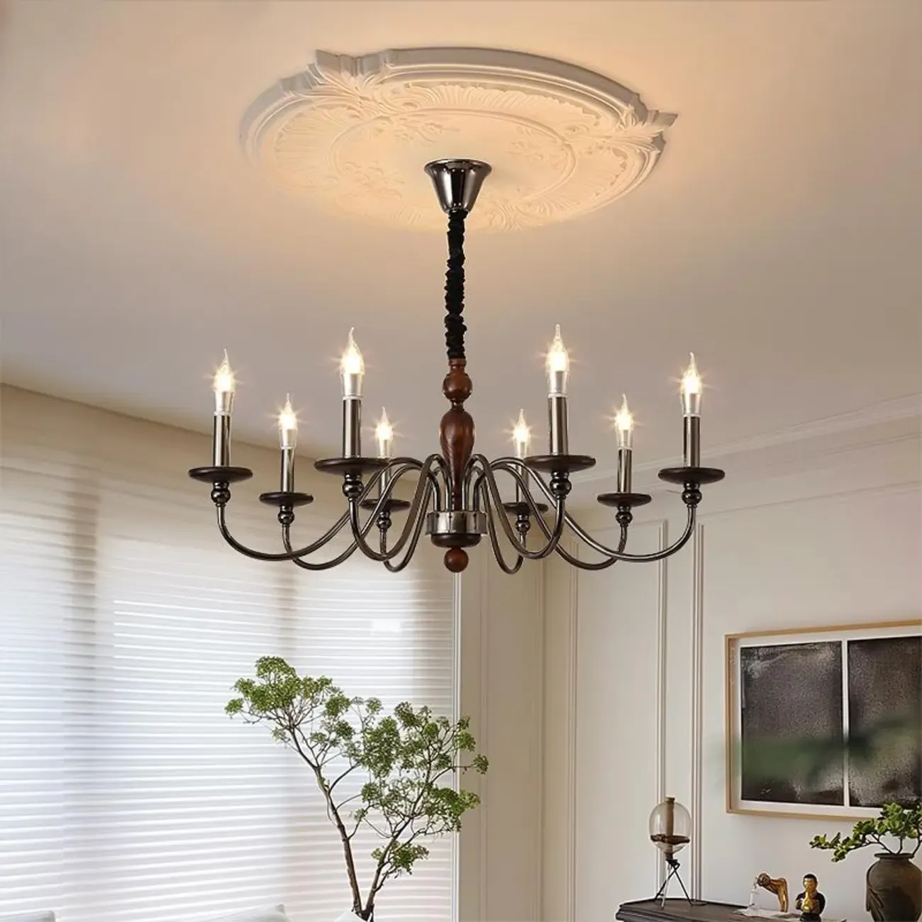 Modern Black 6/8 Light Candelabra Chandelier in Dimmable