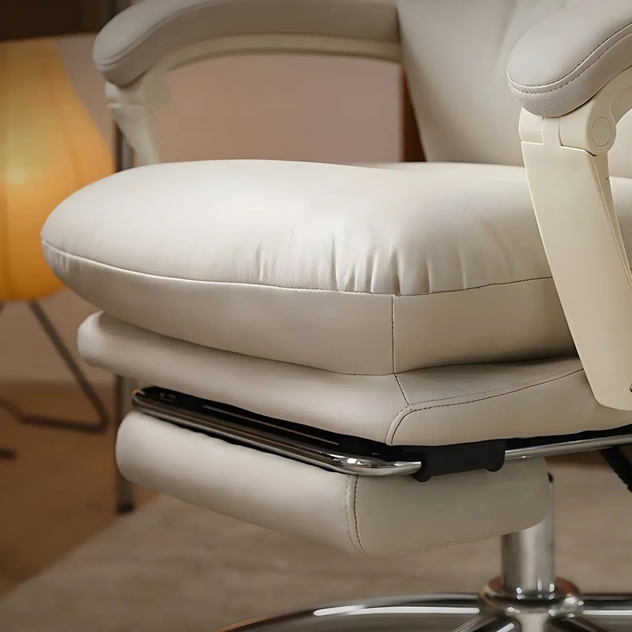 Elegant White Leather Casters Home Office Chair