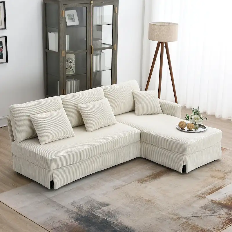 [VIDEO provided][New]87*61Modern L-shaped Corduroy Sofa with Reversible Chaise,4-seat Upholstered Sectional Indoor Furniture,Co