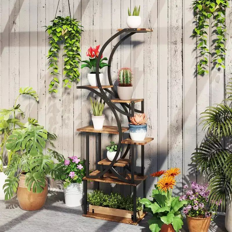 Outsunny 8 Tier Plant Stand Indoor, 62 Tall Plant Shelf, S-Shaped Plant Rack