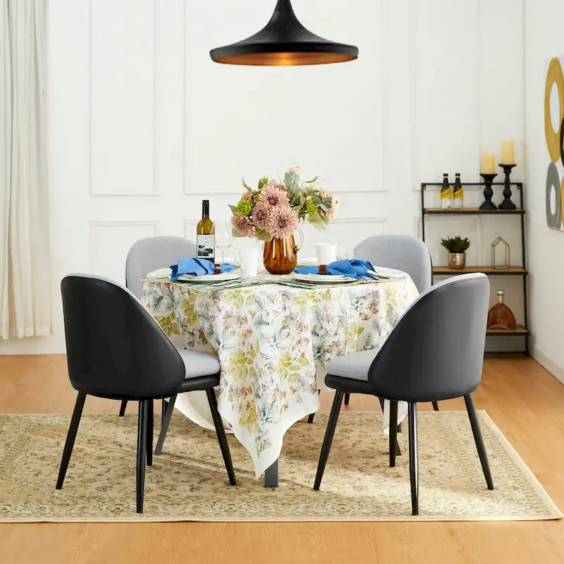 Glitzhome Set of 4 Mid-Century Leatherette Stitched Dining Accent Armchairs