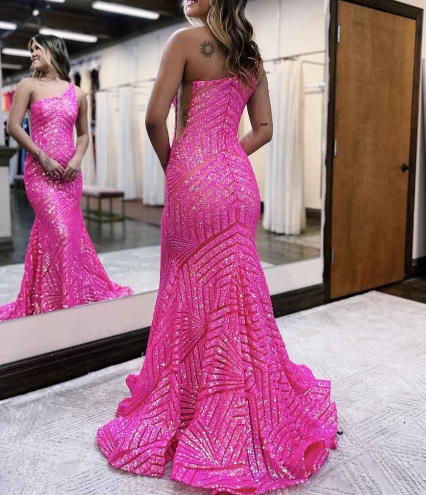 Mermaid Unique One Shoulder Sequins Prom Dress