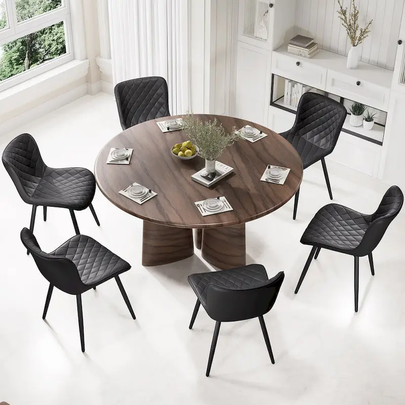 White / Grey / Black Armless Dining Chair, Leather Upholstered, Set of 2